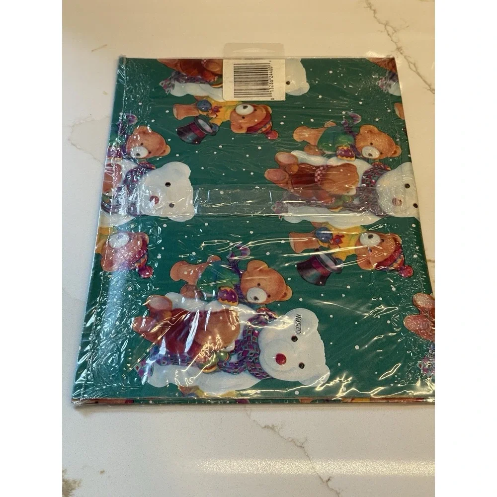 Vtg Christmas Holiday Wrapping Paper Teddy Bear Green Tag‎ 8.3 ft New NO BOW